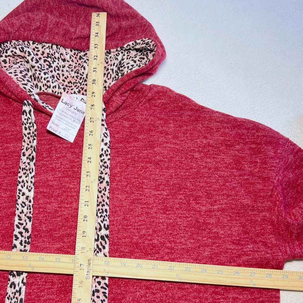 Womens 2X Oversized Boutique Hoodie Pullover Leopard Trim Cabincore Outdoor Cozy - Picture 3 of 8